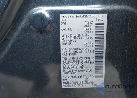 2015 Nissan Rogue Sl from USA, damaged, VIN 5N1AT2MT8FC883182
